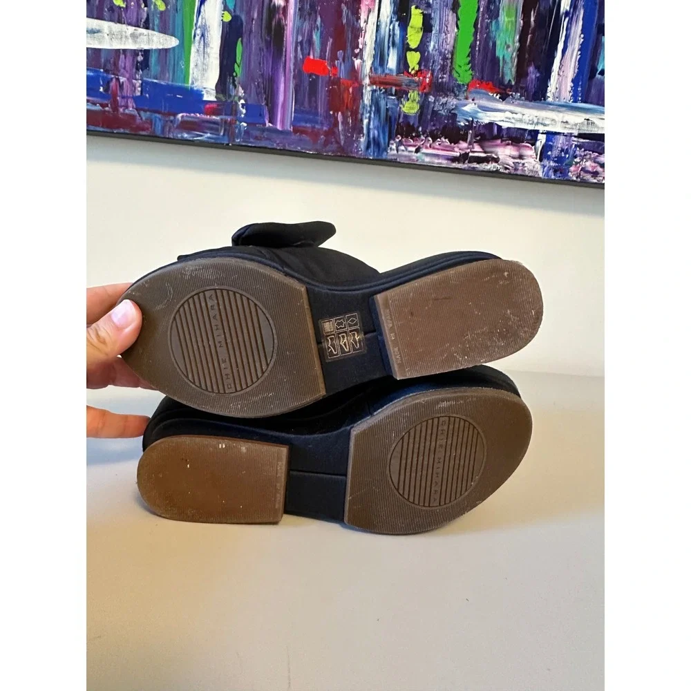 Chie Mihara Black Satin Bow Platform Slides | Size 36